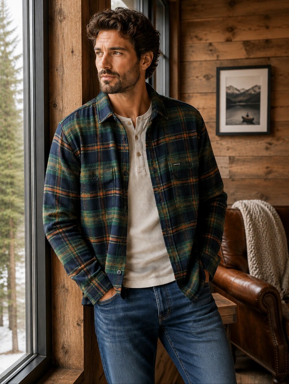 Guide London Premium Range Plaid Flannel Shirt Jacket Green Blue Men’s M